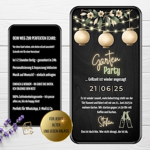 Invitation numérique garden party rustique | Invitation WhatsApp à une soirée barbecue | eCarte Anniversaire | Carte d'invitation à une fête d'été animée
