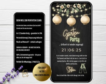 Convite digital festa no jardim rústico | Convite WhatsApp para churrasco | eCard Aniversário | Cartão de convite para festa de verão animado