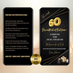 Digitale Einladung Geburtstag eCard zum versenden per WhatsApp Einladung 60. Geburtstag eCard personalisiert mit Musik Happy Birthday
