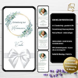 Digital Invitation Communion Green Gold Eucalyptus | Holy First Communion | Youth Consecration | Confirmation | Digital WhatsApp with Photo