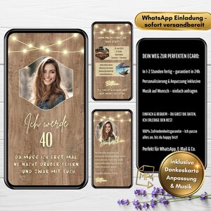 Invitation numérique animée pour 40e anniversaire design rustique avec musique idéale pour carte d'anniversaire personnalisée WhatsApp