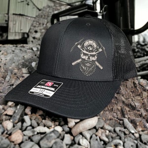 MINING Hat,Bearded Skull Miner ,Richardson 112 trucker hat ,SnapBack hat, Men’s Hat