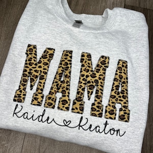 Embroidered Leopard Mama Sweatshirt, Personalized Embroidered Mama Sweatshirt, Leopard Appliqué Shirt