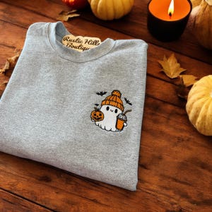 Embroidered Ghost Sweatshirt, Embroidered Halloween Shirt