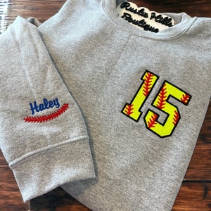 Embroidered Softball Sweatshirt, Softball Number Embroidered Shirt, Personalized Shirt, Softball Sweatshirt