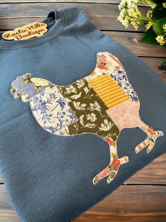 Embroidered Chicken Sweatshirt, Patch Fabric Embroidered