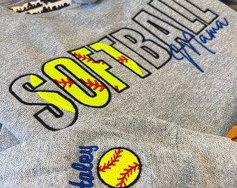 Embroidered Softball Sweatshirt, Softball Mama Embroidered Shirt, Personalized Shirt, Mama Sweatshirt
