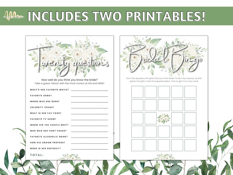 Bridal Shower Games Printable Eucalyptus Bridal Shower Etsy