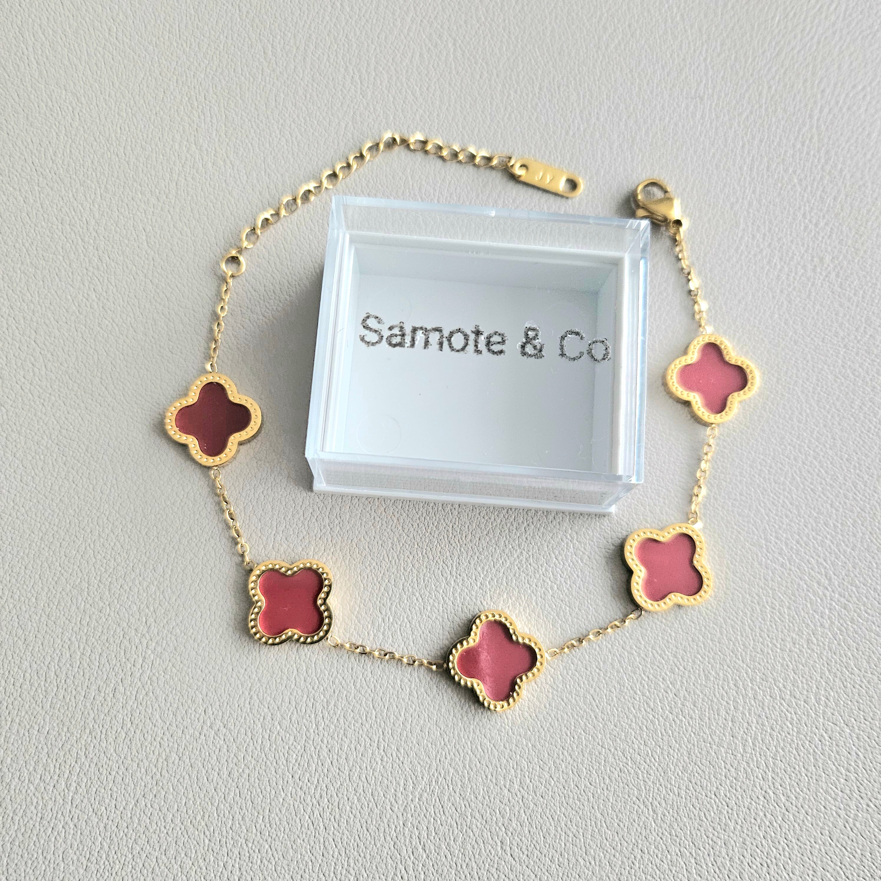 Qinpan Four Leaf Clover Necklace And Bracelet Set Women Lucky Flower 14k Gold Plated Jewelry P 100652711