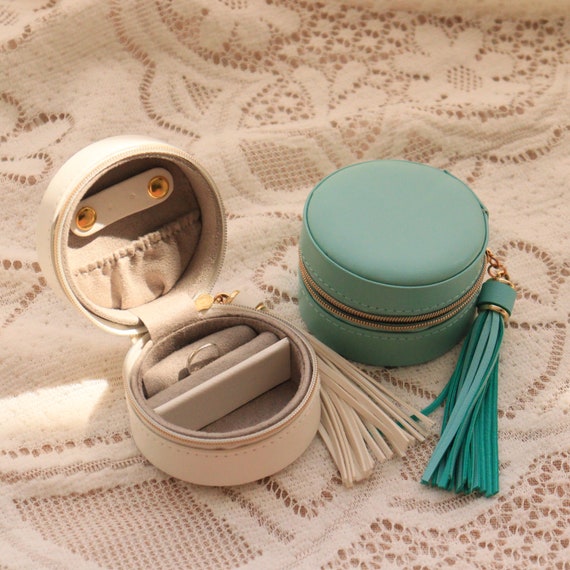 Round Mini Jewelry Travel Case Zipper Round Jewelry Box Etsy