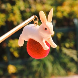 Rabbit Hairpin Rabbit Hair Stick With Red Velvet Ball Kawaii - Etsy
