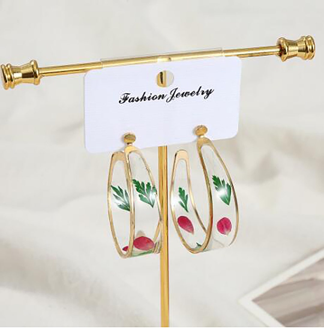 Antique Cshaped Earrings pressed Flower Dangle Earrings Etsy