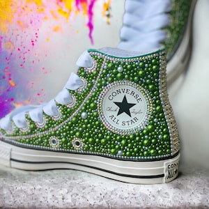 Adult Womens Pearl HighTop Custom Bling Converse Unisex. Chucks and Pearls, Bridal, Wedding, Sorority, Sweet 16, Anniversary,  Gift Idea,