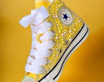 Youth Pearl HighTop Custom Bling Converse Unisex. Personalize Bridal, Wedding, Sorority, Sweet 16, Anniversary, Party, Gift Idea,