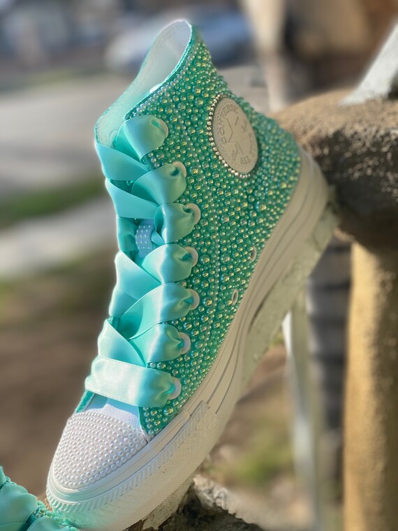 Mint green bling converse 2025