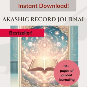 May include: A digital download of an Akashic Record Journal, a guided journaling book with over 30 pages of prompts. The cover features an open book with a celestial background and the text "Bestseller!" in red.