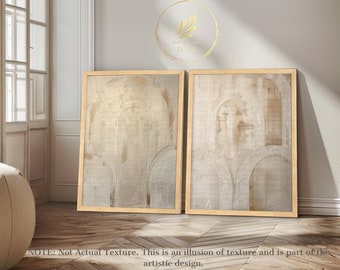 2 Piece Beige Arches Texture Effect Canvas Roll Unstretched Wall Art Prints