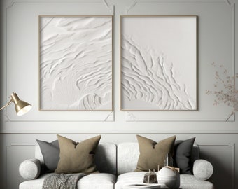 Set of 2 Abstract White Textured Effect Canvas Roll Unstretched Wall Art Prints