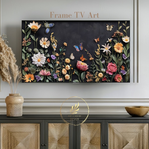 Samsung Frame TV 3D Floral Butterfly Art