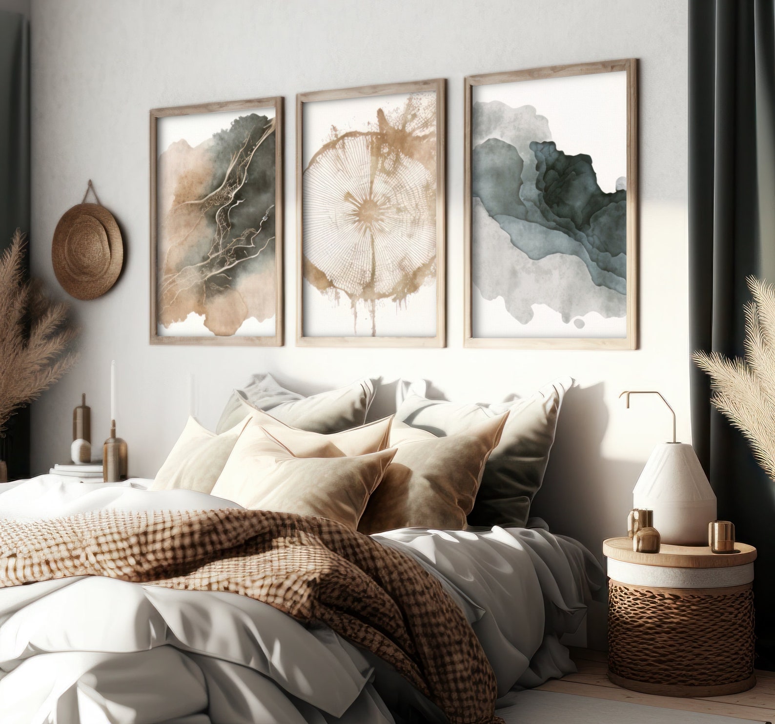 Set of 3 Abstract Neutral Art Print Tree Ring Digital Printable Wall ...