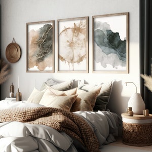 Conjunto de 3 impresiones artísticas abstractas neutras de anillos de árbol, arte de pared imprimible digital, pintura de acuarela