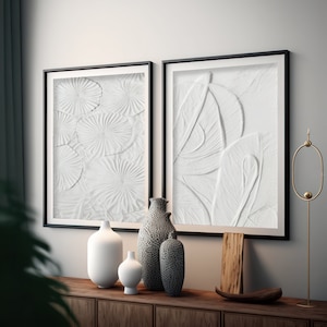 Set of 2 White Textured Effect Wall Art Digital Printable Abstract LARGE Wall Decor