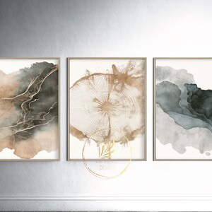 Set of 3 Abstract Neutral Art Print Tree Ring Digital Printable Wall ...