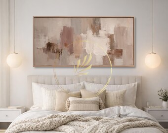 Abstract Neutral Framed or Unframed Horizontal Panoramic Canvas Wall Art Prints