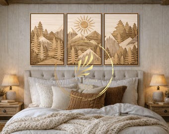 Set of 3 Mountain Framed Canvas Wall Art Prints