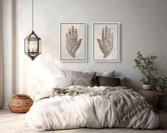 2 Piece Framed Canvas Henna Hands Wall Art Prints