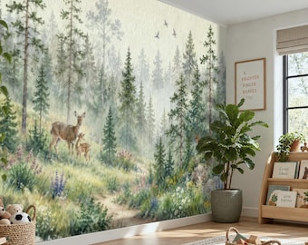Woodland Watercolor Scenery Peel and Stick Wall Mural