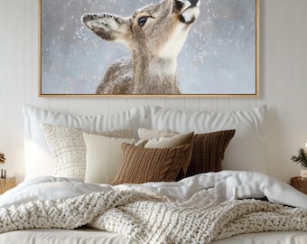 Winter Deer Framed or Unframed Large Canvas Horizontal Wall Art Prints