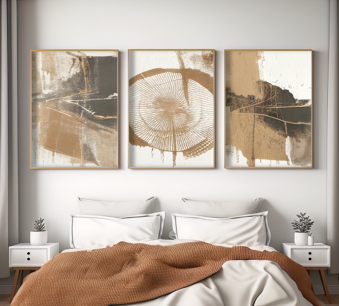 Set of 3 Abstract Neutral Art Print Tree Ring Digital Printable Wall ...