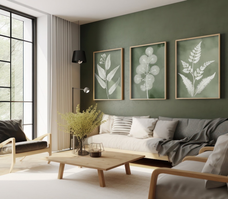 Sage Green Wall Art Digital Printable Set of 3 Botanical Wall Etsy