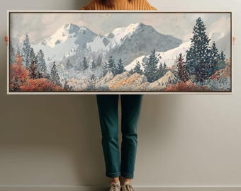 Mountain Scenery Framed or Unframed Canvas Horizontal Panoramic Wall Art Prints