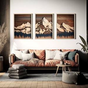 Mountain Range Wood Panel Canvas Prints: 3 Piece Unstretched Wall Art ...
