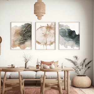 Set of 3 Abstract Neutral Art Print Tree Ring Digital Printable Wall ...