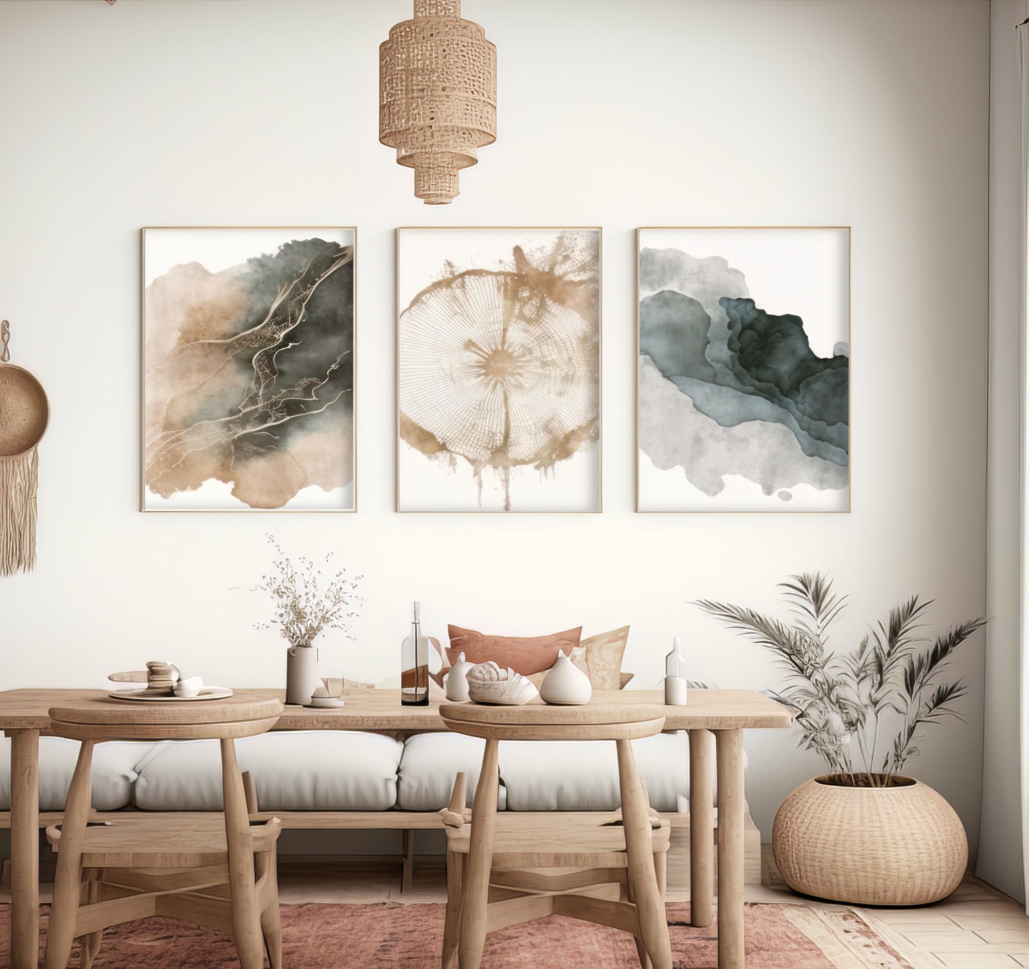 Set of 3 Abstract Neutral Art Print Tree Ring Digital Printable Wall ...