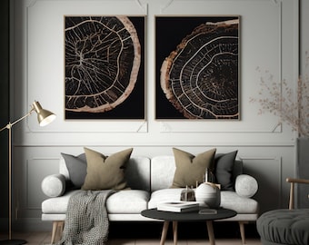 Set of 2 Abstract Art Print Tree Ring Digital Printable Wall Art