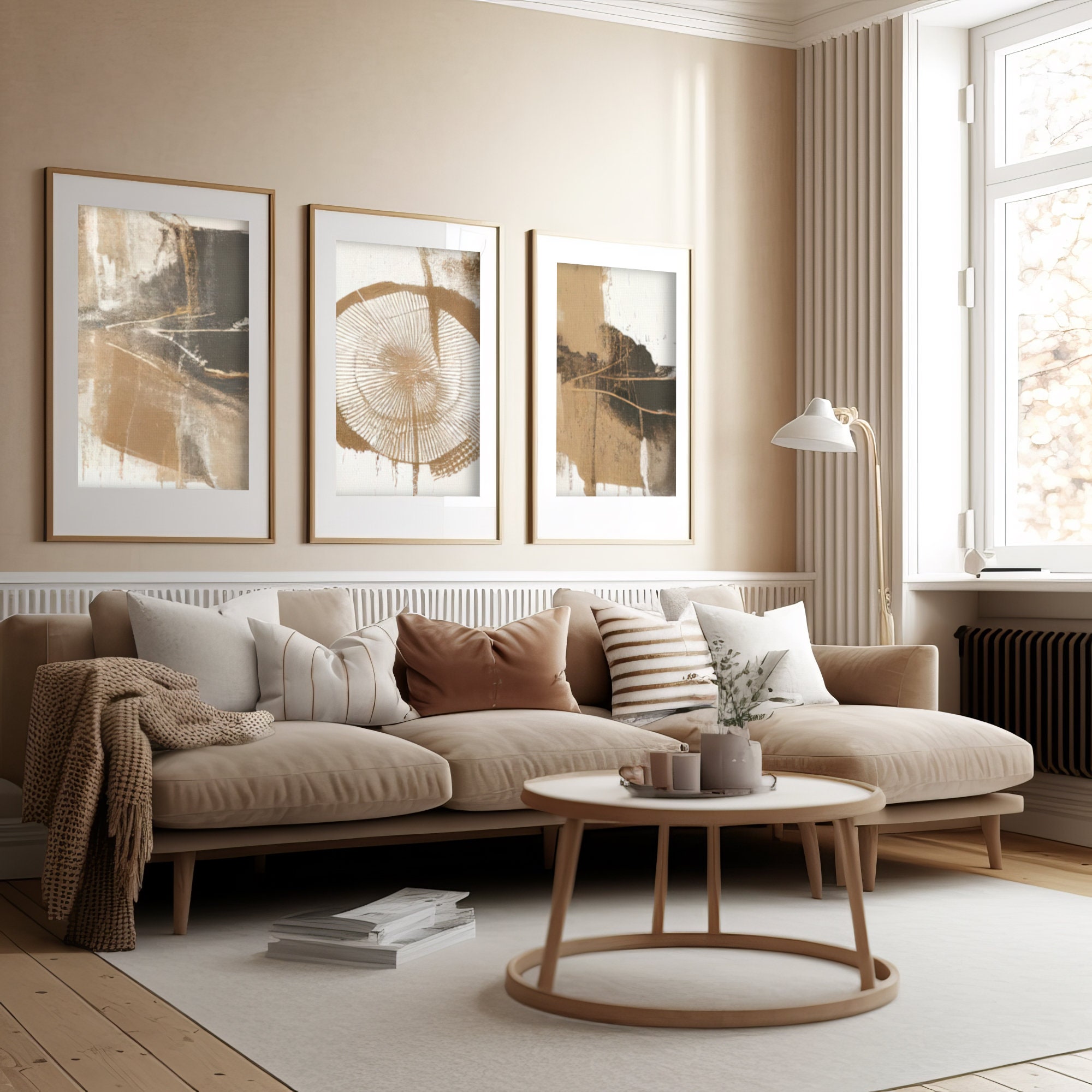 Set of 3 Abstract Neutral Art Print Tree Ring Digital Printable Wall ...