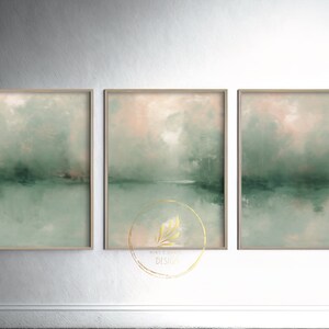 Set of 3 Green Abstract Digital Printable Wall Art Painting