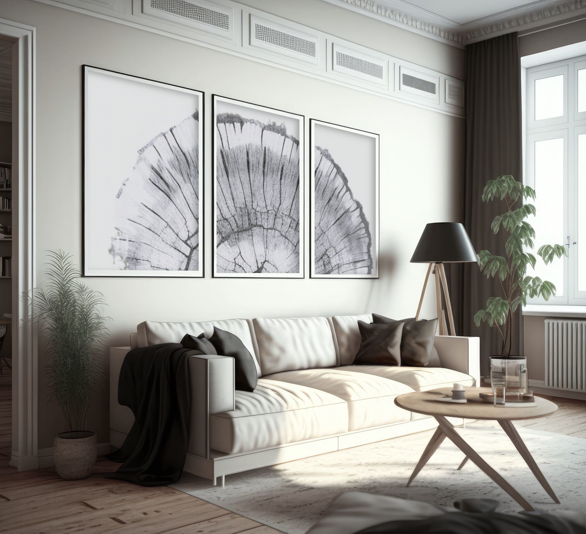 Tree Ring Wall Art Set Digital Printable Woodcut 3 Panel - Etsy