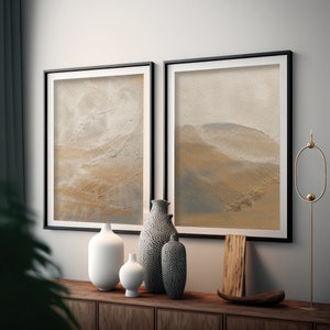 Set of 2 Beige Abstract Digital Printable Wall Art Textured Effect Painting