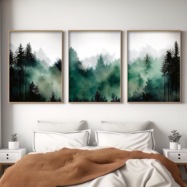 Ensemble de 3 Foggy Forest numérique imprimable aquarelle peinture Wall Art Print. #21