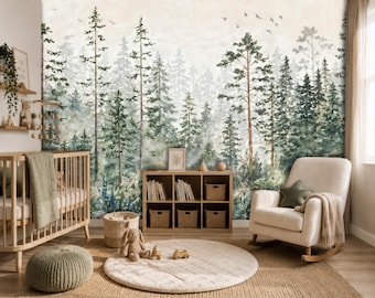 Woodland Watercolor Scenery Peel and Stick Wall Mural