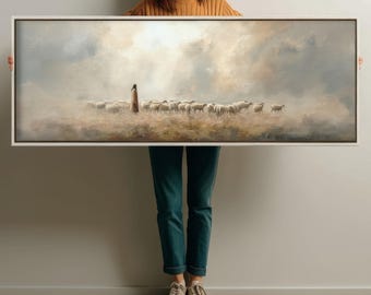 Jesus and Sheep Framed or Unframed Canvas Wall Art Prints