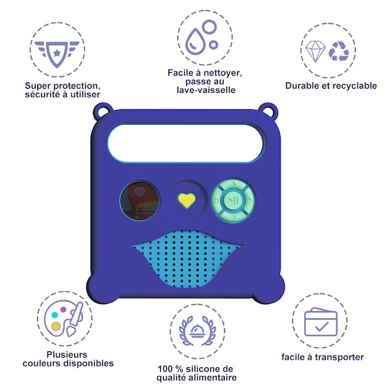 Housse De Protection Kalycase Pour Boîte à Histoires Max - Coque Silicone + Bandoulière Incluse (Bleu Foncé)