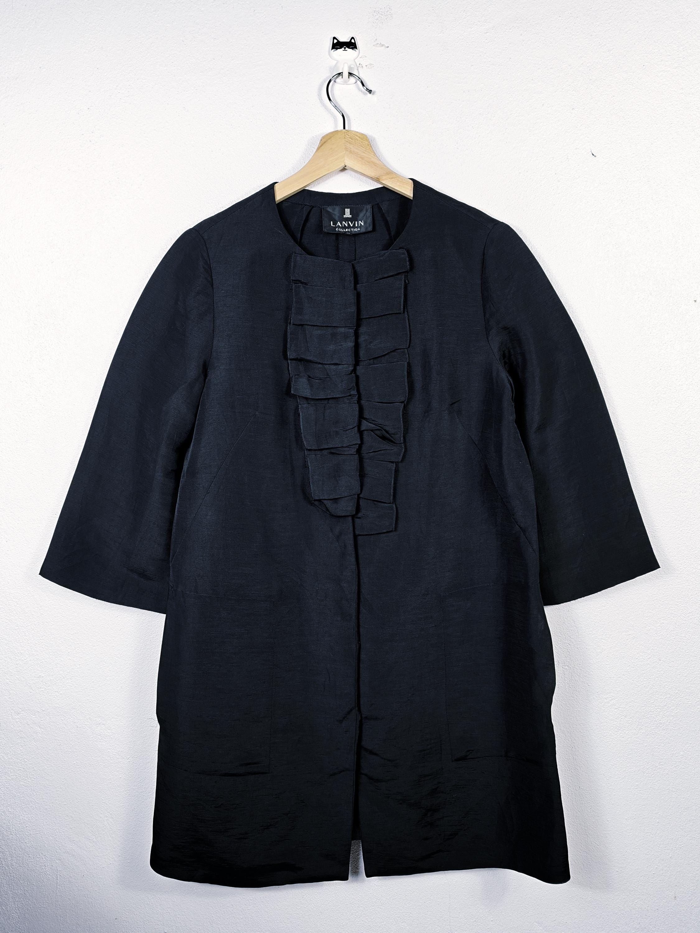 Lanvin, Rare Vintage 2000s Lanvin Collection Ruffle Front Car Coat Jacket 3/4 Sleeve Made in Japan