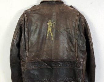 希少なヴィンテージ Schott ブラックキャッツ ハンドペイント レザージャケット