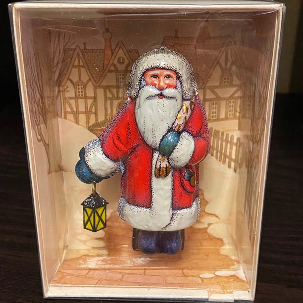 Vintage 1981 Hallmark St Nicholas With Lantern Ornament / Hallmark Santa Claus Ornament / Santa Claus Pressed Tin ornament